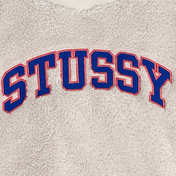 STUSSY Pilar Women’s L Cream Sweatshirt Sherpa Fleece Collegiate Streetwear - Picture 9 of 12